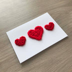 Crochet Red Trio of Hearts 100% Recycled Greetings Card