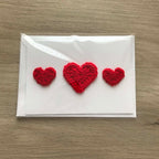 Crochet Red Trio of Hearts 100% Recycled Greetings Card