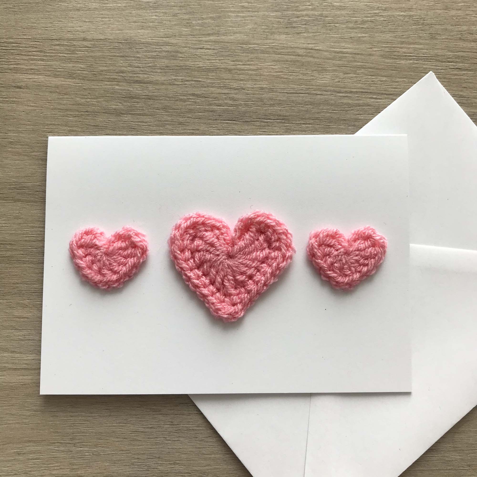 Crochet Light Pink Trio of Hearts 100% Recycled Greetings Card