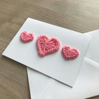 Crochet Light Pink Trio of Hearts 100% Recycled Greetings Card