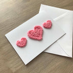 Crochet Light Pink Trio of Hearts 100% Recycled Greetings Card