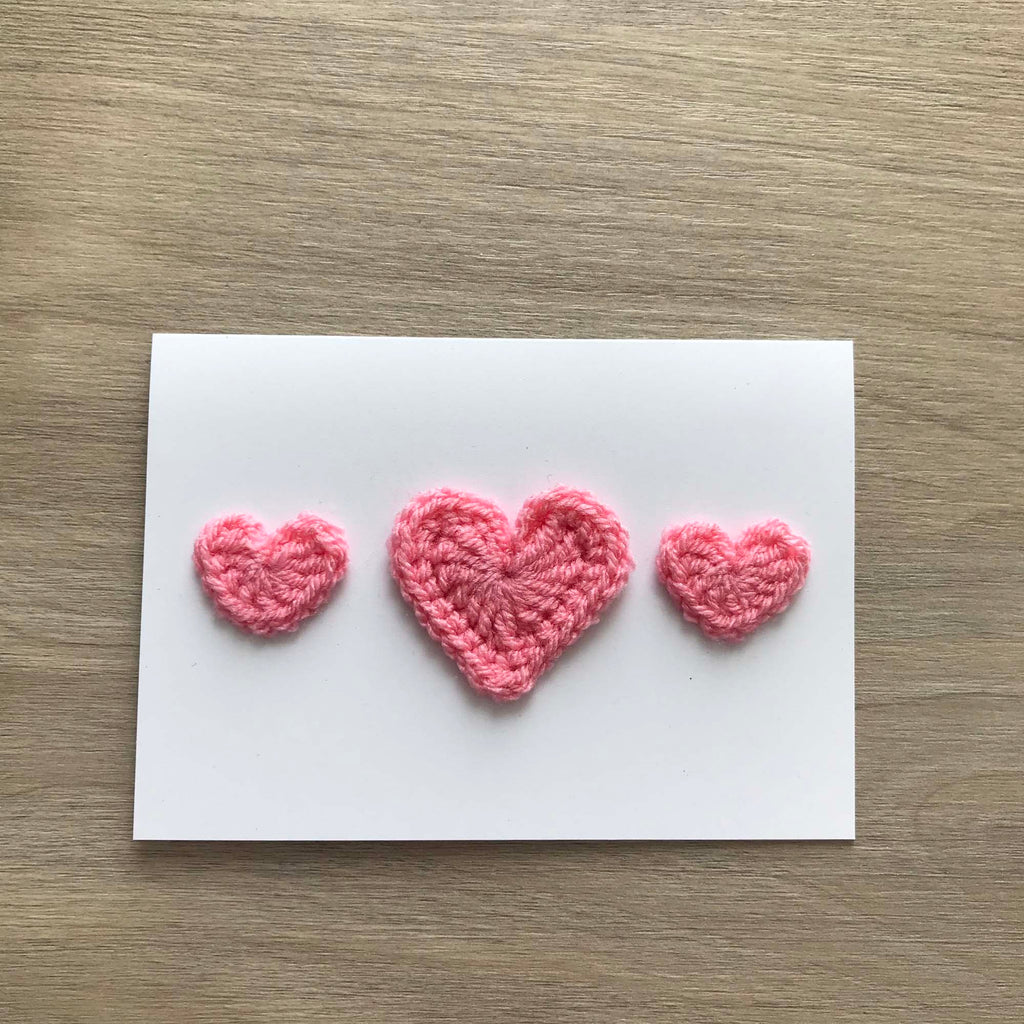 Crochet Light Pink Trio of Hearts 100% Recycled Greetings Card