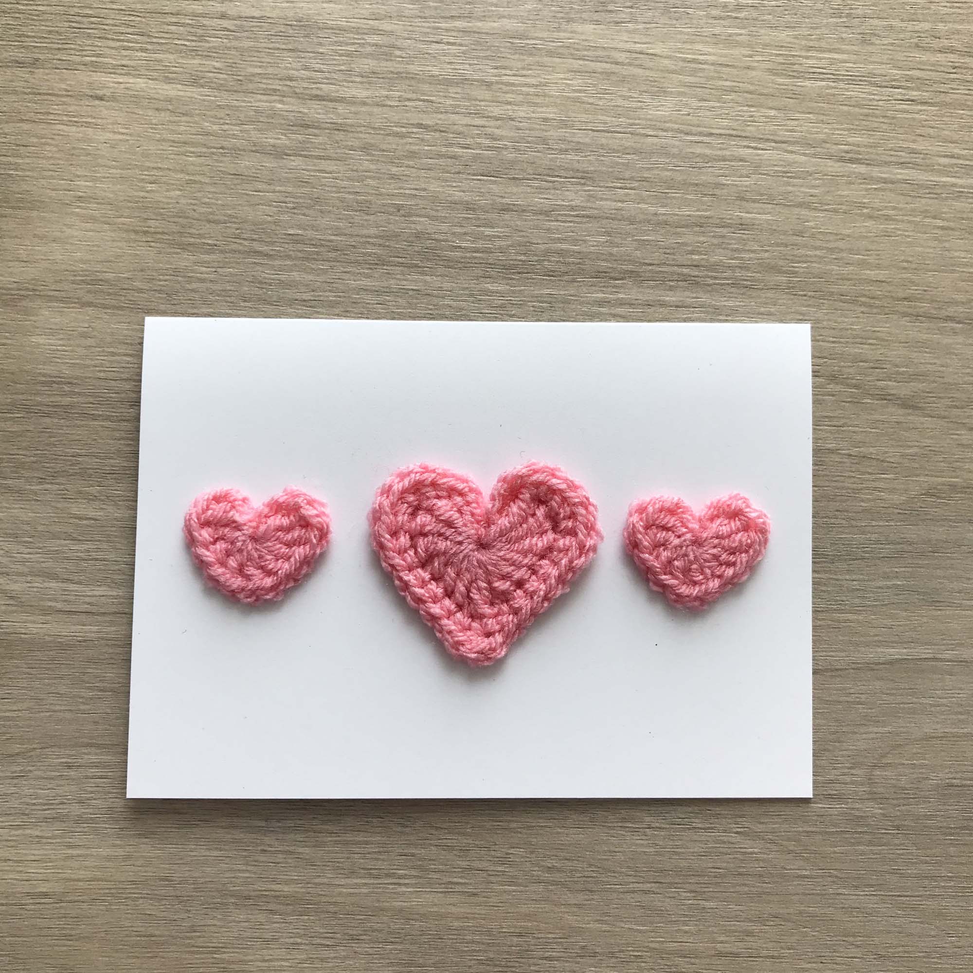 Crochet Light Pink Trio of Hearts 100% Recycled Greetings Card