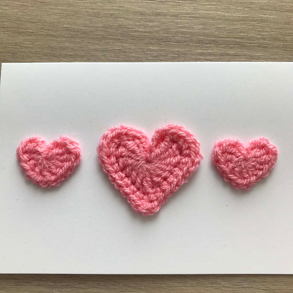 Crochet Light Pink Trio of Hearts 100% Recycled Greetings Card