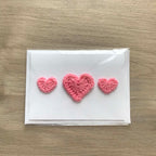 Crochet Light Pink Trio of Hearts 100% Recycled Greetings Card