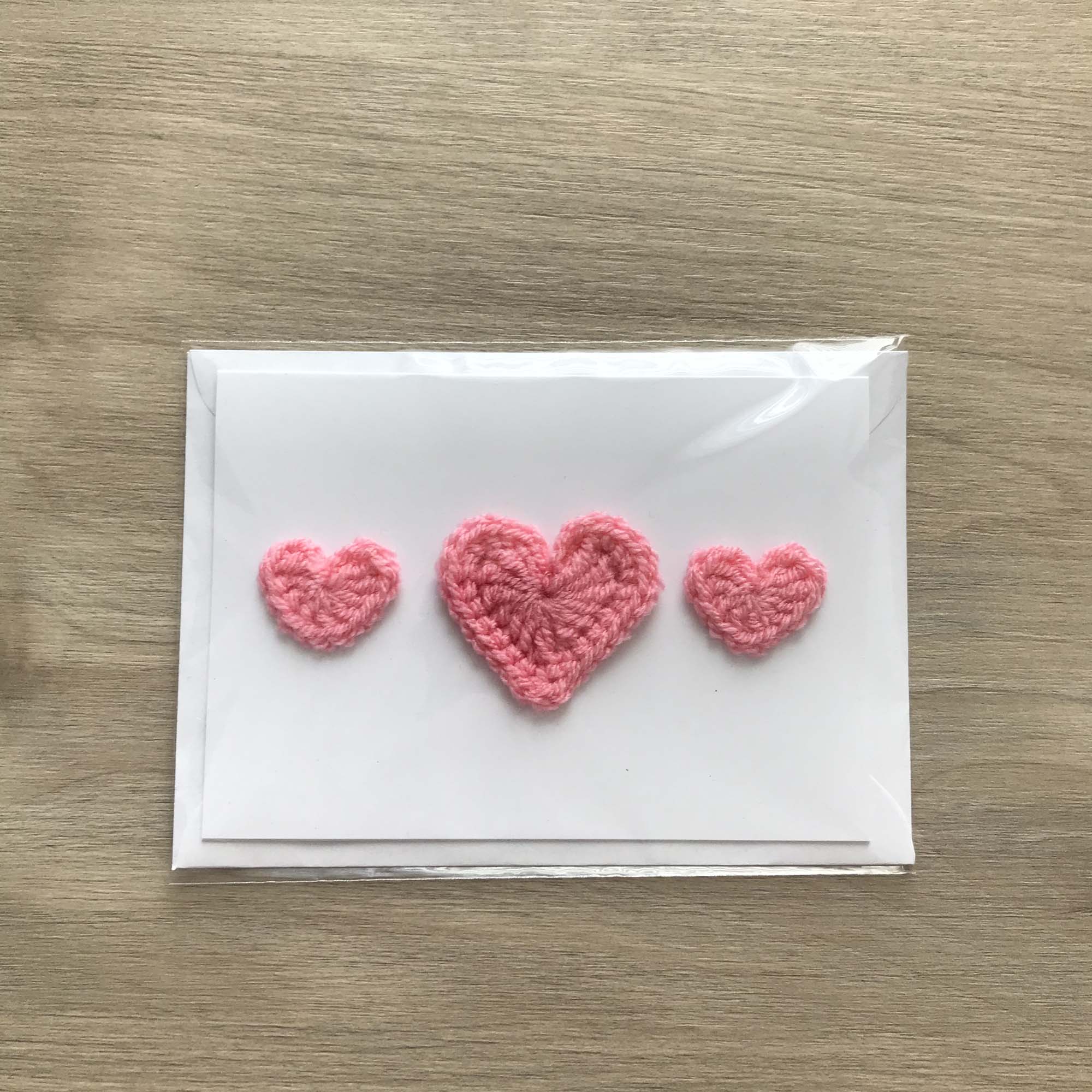 Crochet Light Pink Trio of Hearts 100% Recycled Greetings Card