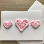 Crochet Baby Pink Trio of Hearts 100% Recycled Greetings Card