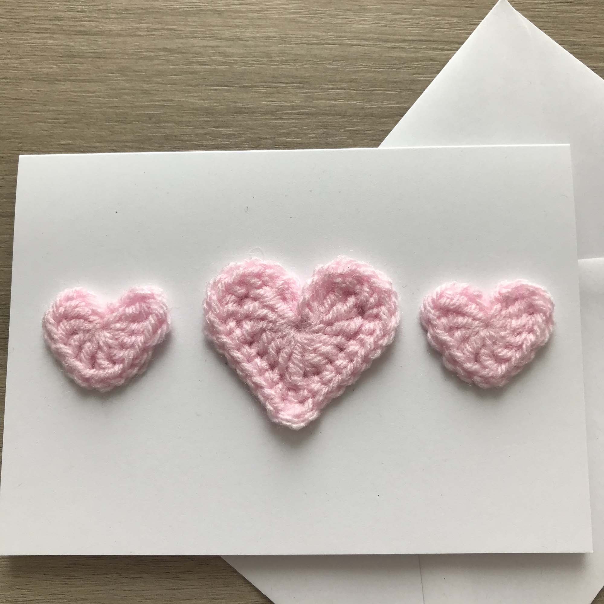 Crochet Baby Pink Trio of Hearts 100% Recycled Greetings Card