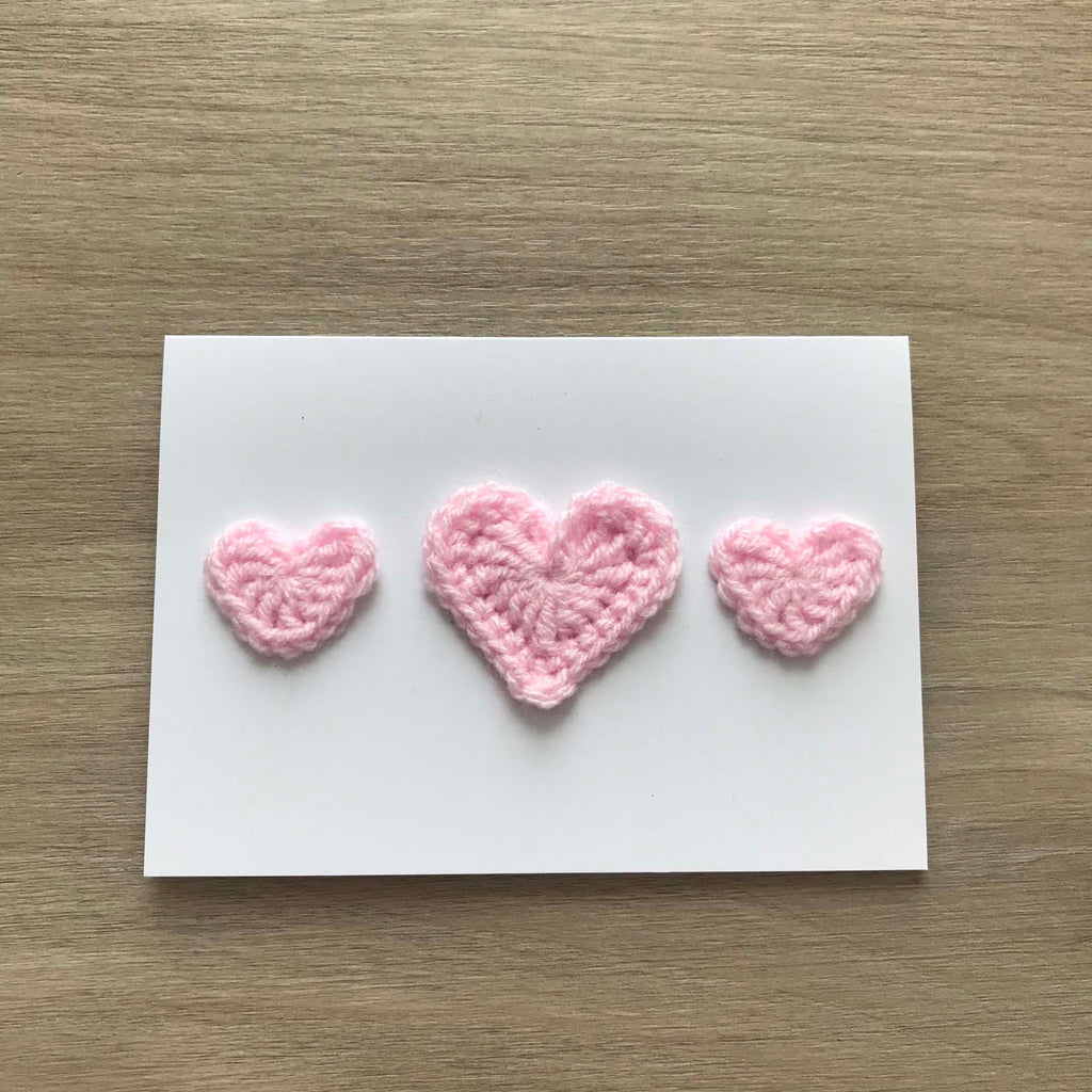 Crochet Baby Pink Trio of Hearts 100% Recycled Greetings Card