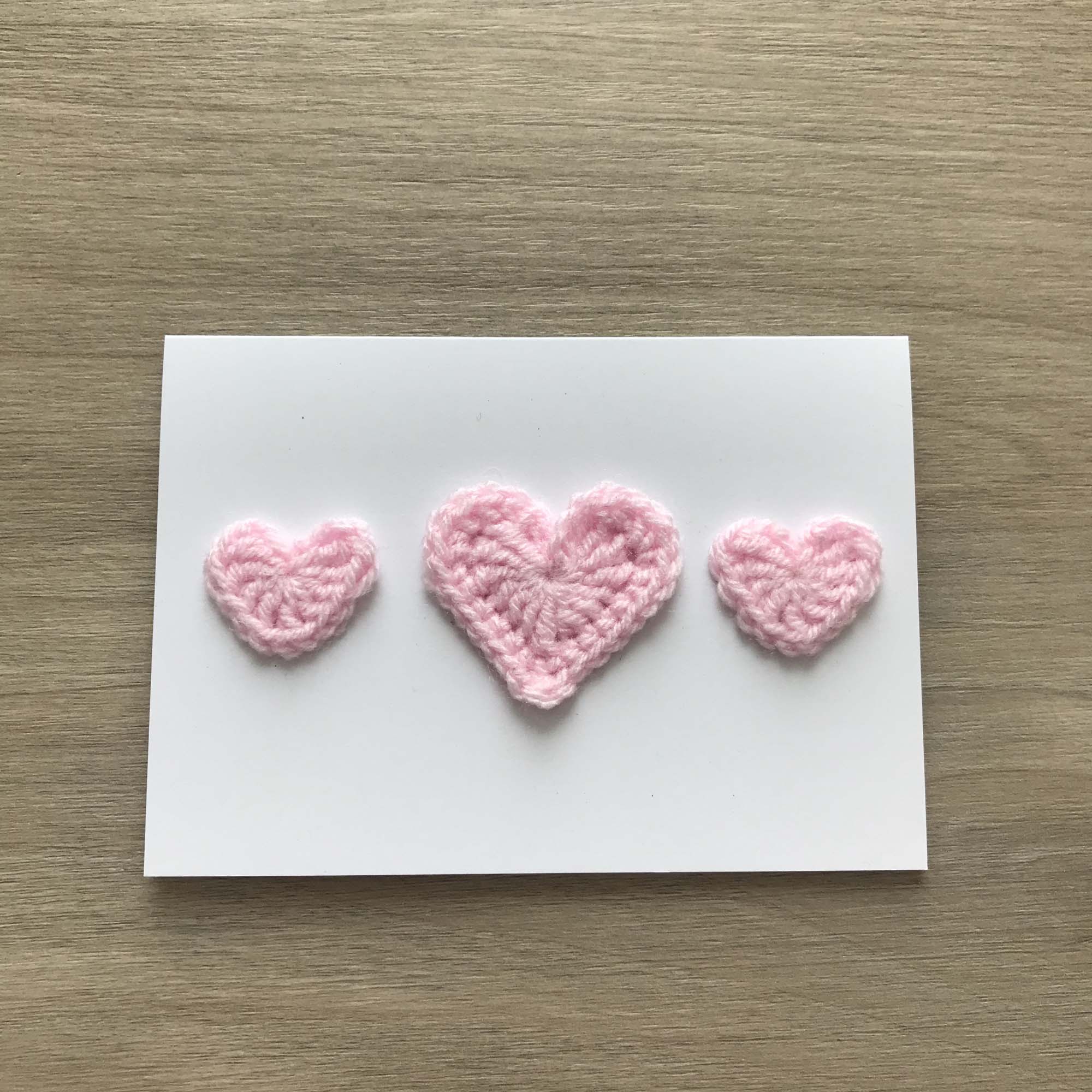 Crochet Baby Pink Trio of Hearts 100% Recycled Greetings Card