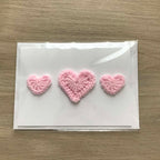 Crochet Baby Pink Trio of Hearts 100% Recycled Greetings Card