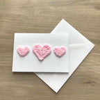 Crochet Baby Pink Trio of Hearts 100% Recycled Greetings Card