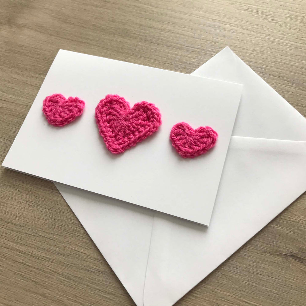 Crochet Pink Trio of Hearts 100% Recycled Greetings Card