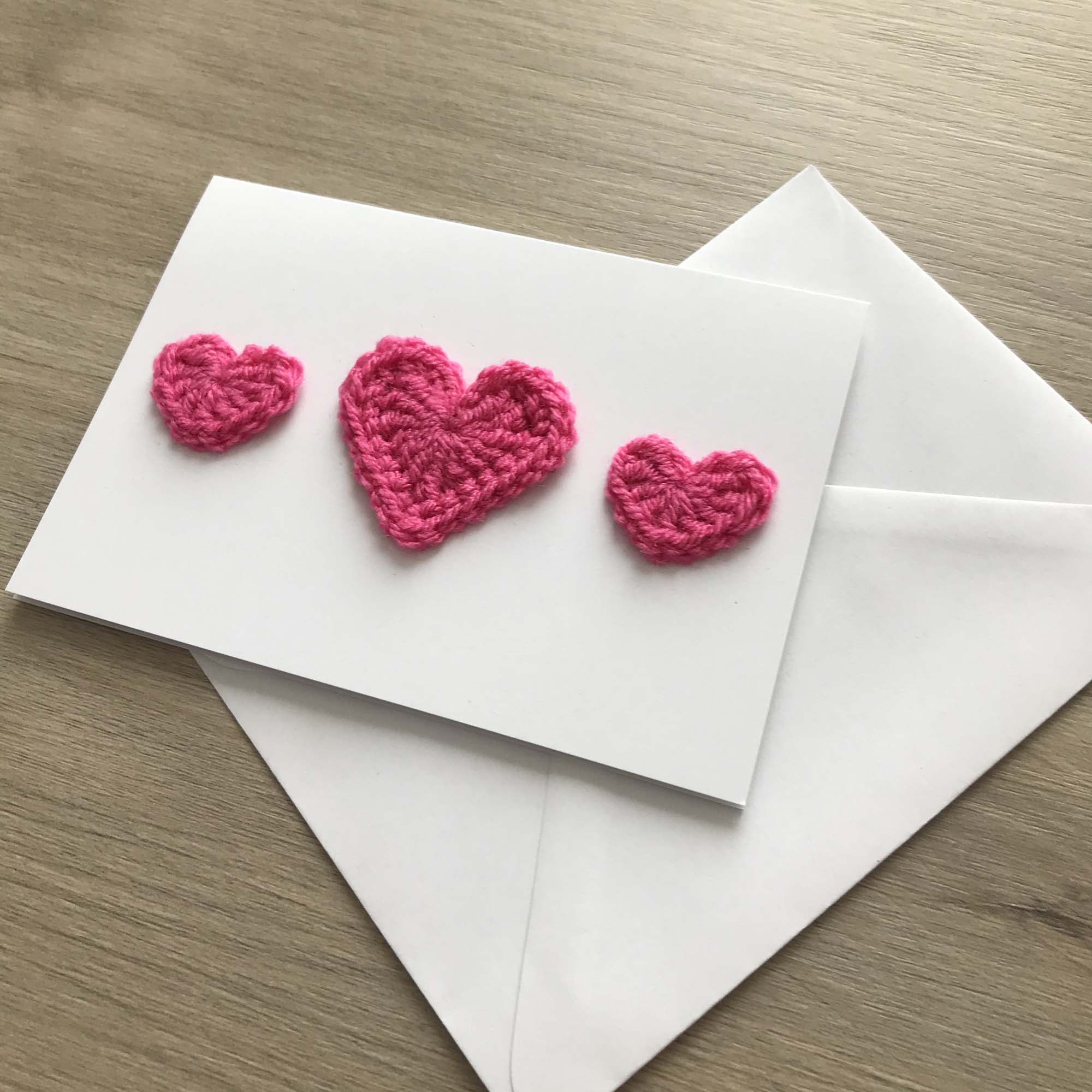 Crochet Pink Trio of Hearts 100% Recycled Greetings Card