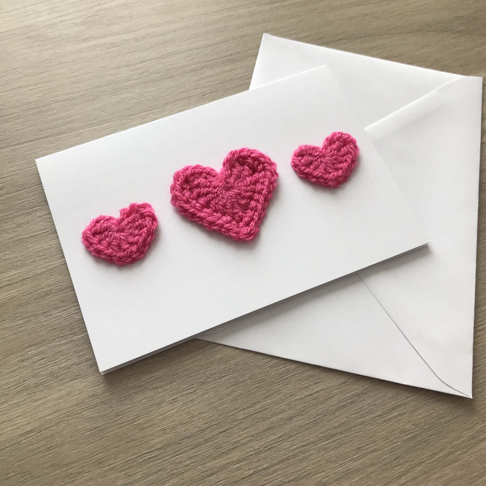 Crochet Pink Trio of Hearts 100% Recycled Greetings Card