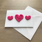 Crochet Pink Trio of Hearts 100% Recycled Greetings Card