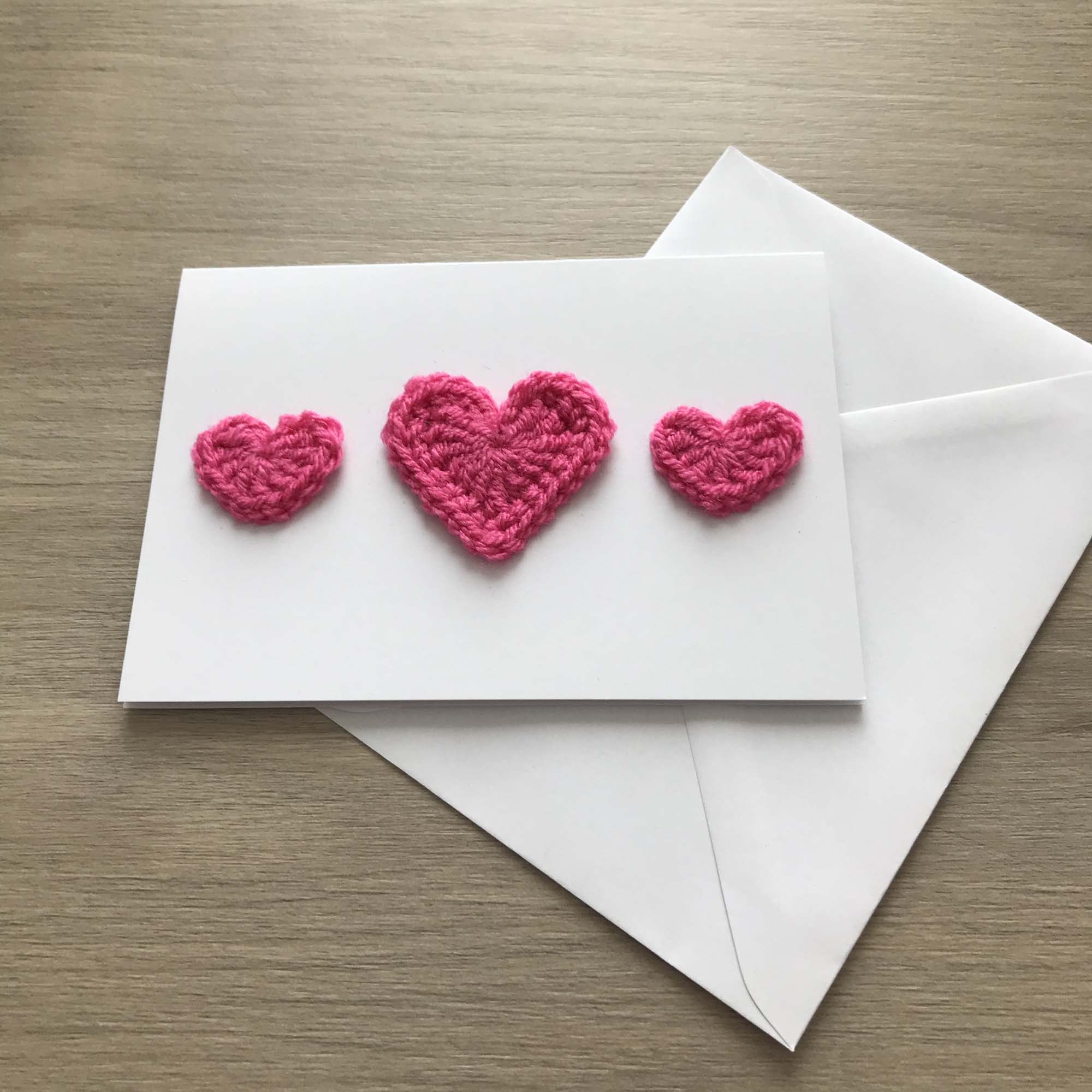 Crochet Pink Trio of Hearts 100% Recycled Greetings Card