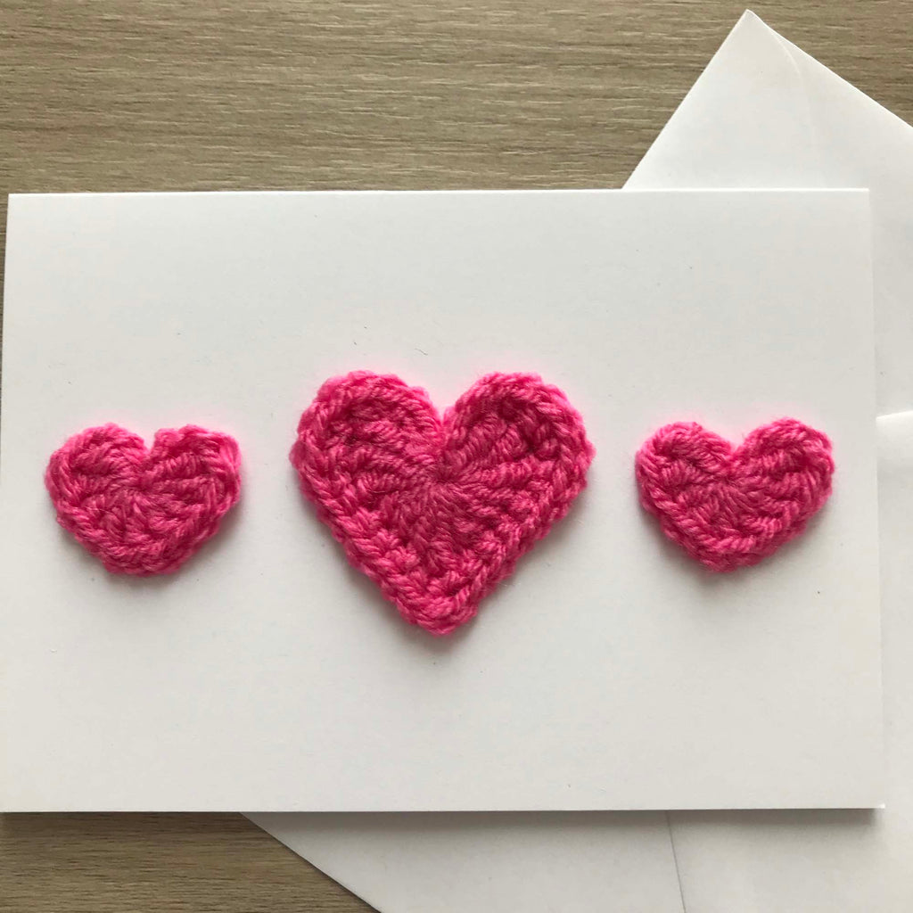 Crochet Pink Trio of Hearts 100% Recycled Greetings Card