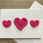 Crochet Pink Trio of Hearts 100% Recycled Greetings Card