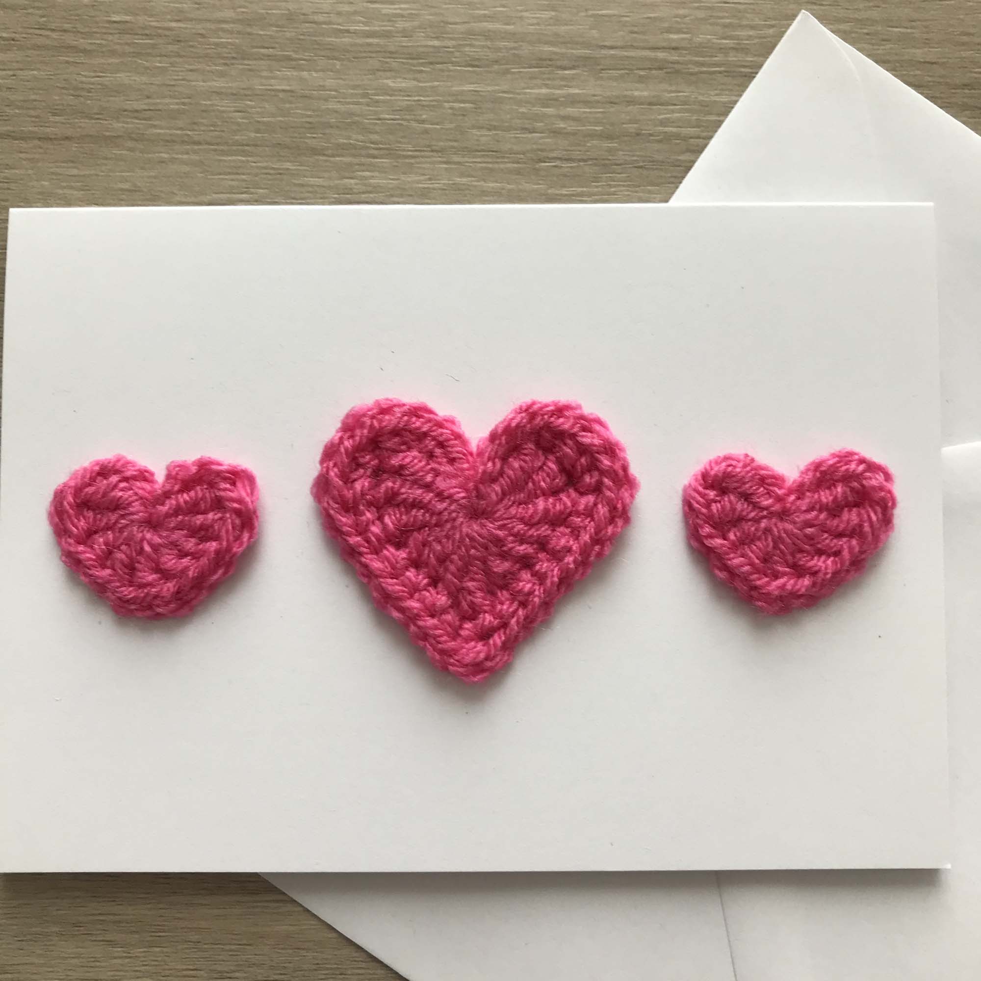 Crochet Pink Trio of Hearts 100% Recycled Greetings Card