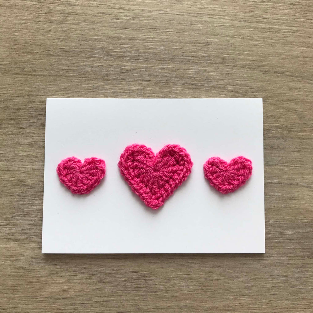 Crochet Pink Trio of Hearts 100% Recycled Greetings Card