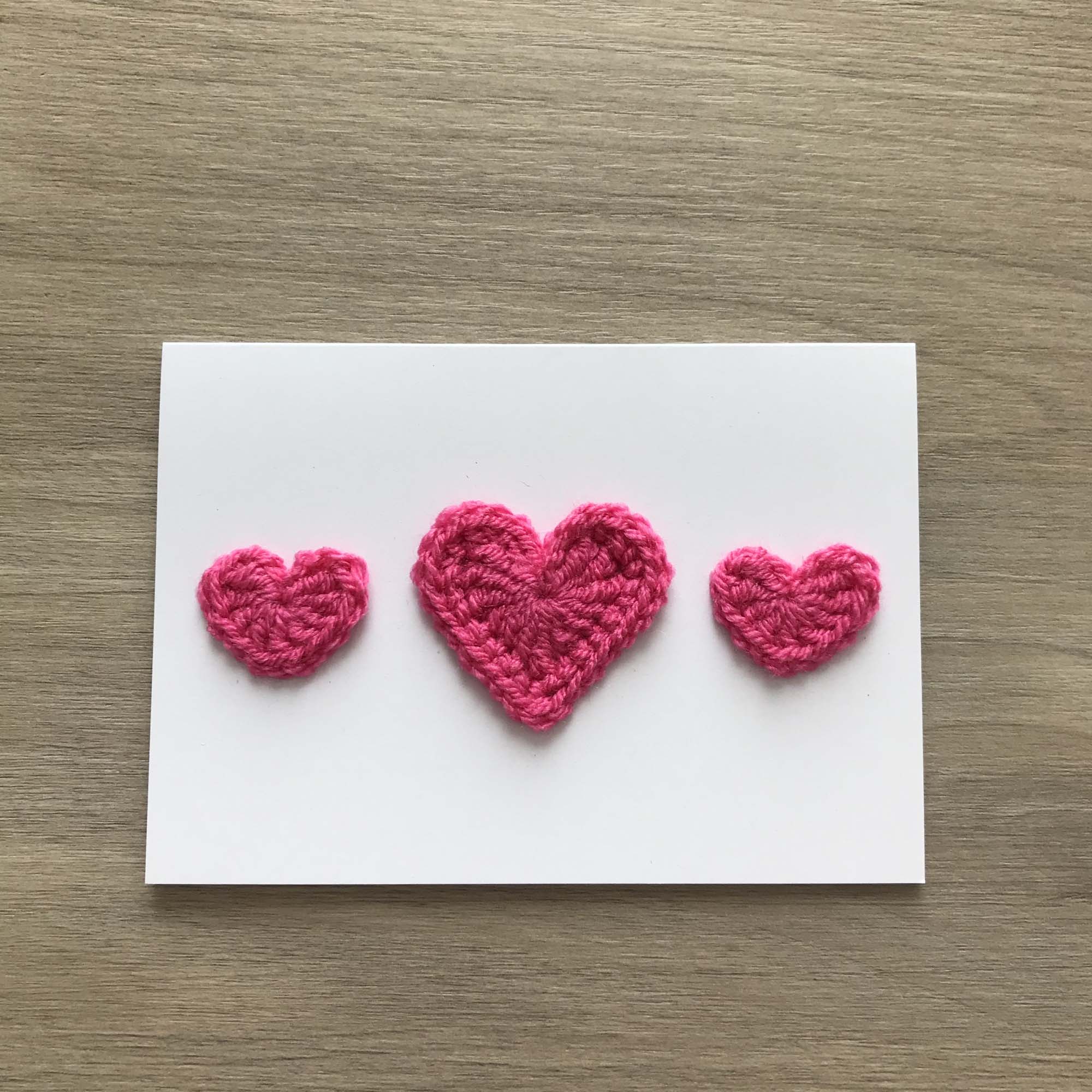 Crochet Pink Trio of Hearts 100% Recycled Greetings Card