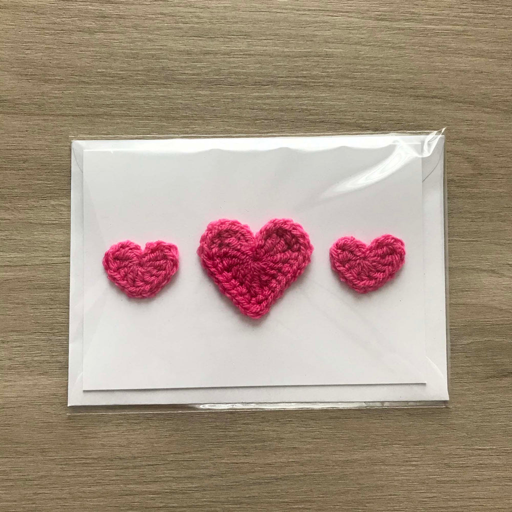Crochet Pink Trio of Hearts 100% Recycled Greetings Card