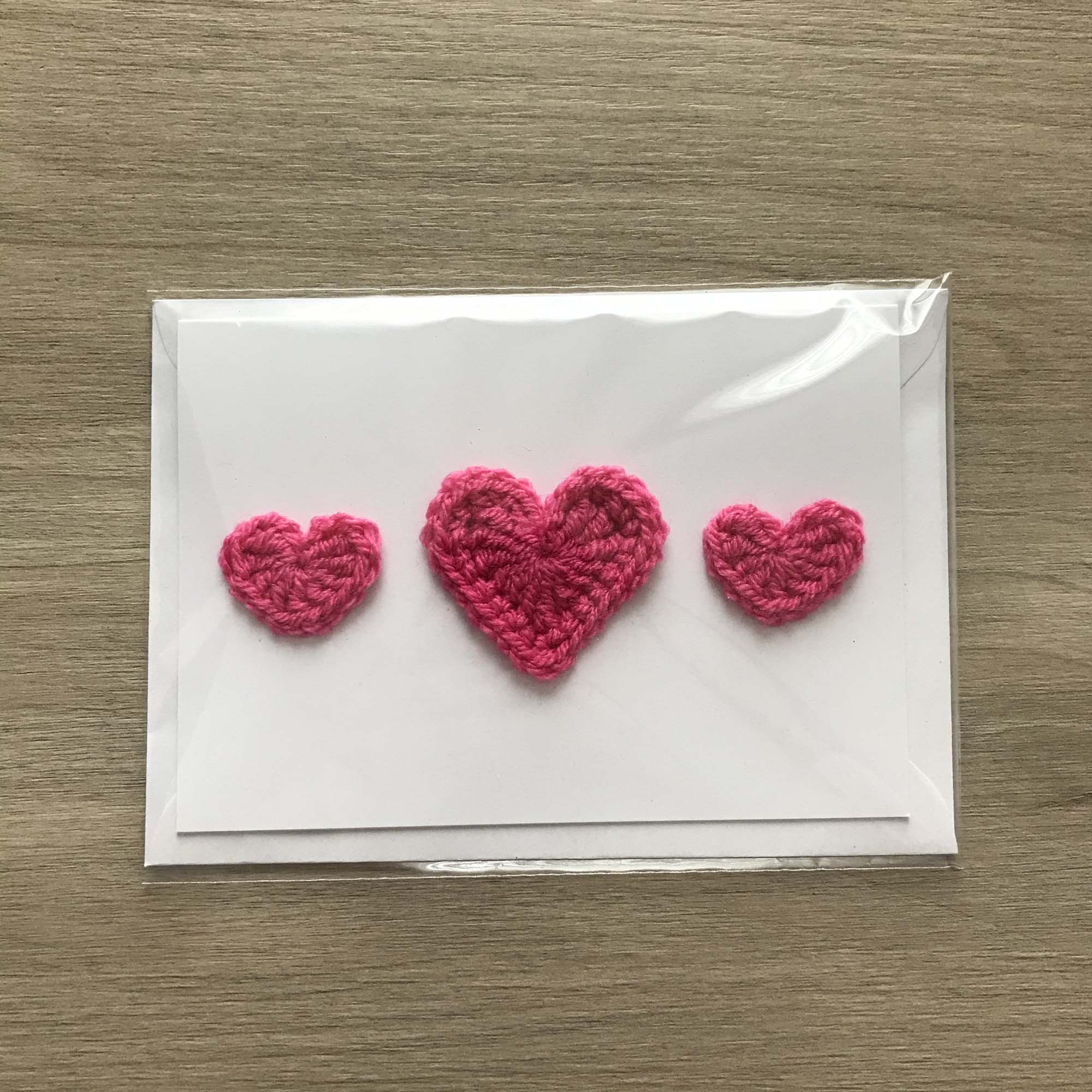 Crochet Pink Trio of Hearts 100% Recycled Greetings Card