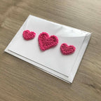 Crochet Pink Trio of Hearts 100% Recycled Greetings Card