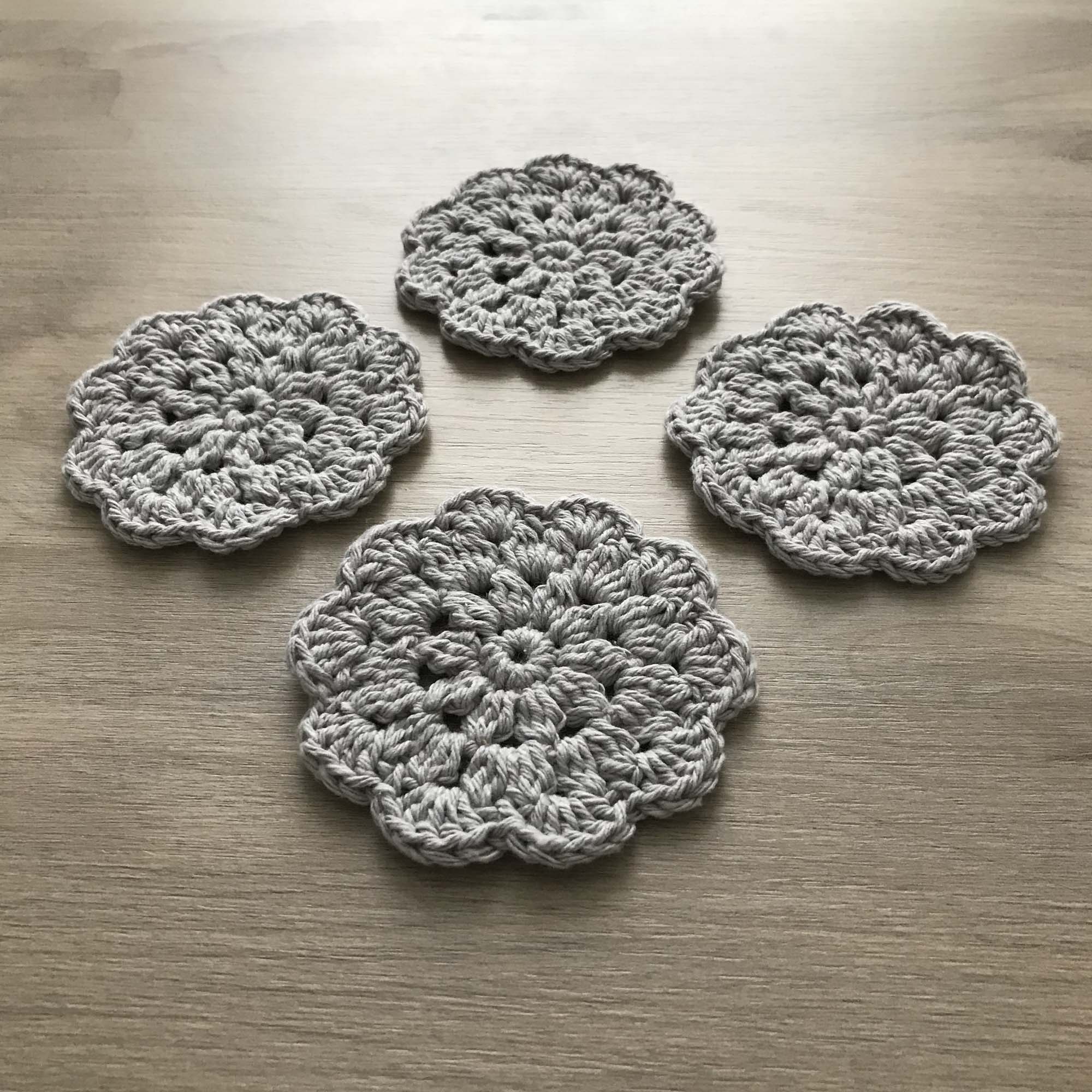 100% Recycled Cotton Crochet Grey Coasters - Set of 4
