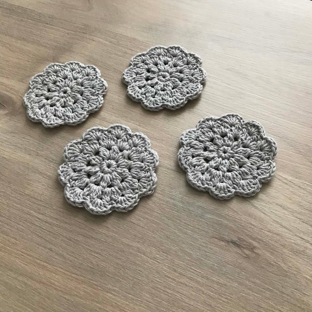 100% Recycled Cotton Crochet Grey Coasters - Set of 4