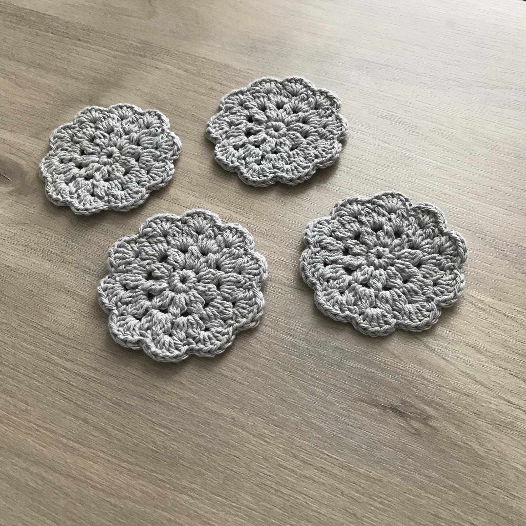 100% Recycled Cotton Crochet Grey Coasters - Set of 4