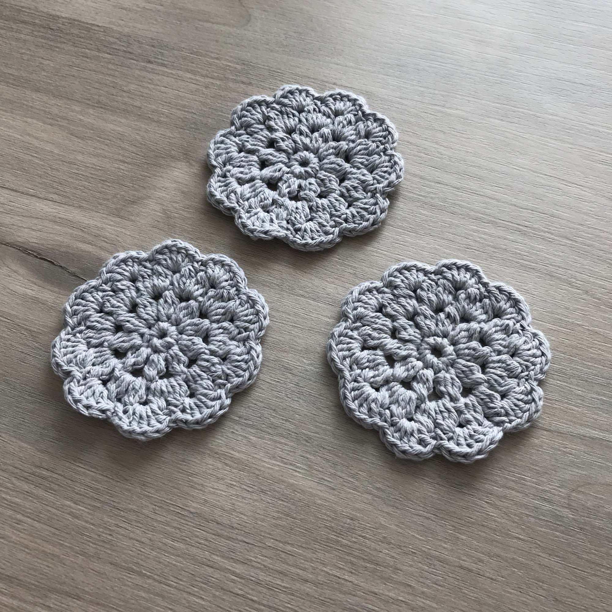 100% Recycled Cotton Crochet Grey Coasters - Set of 4