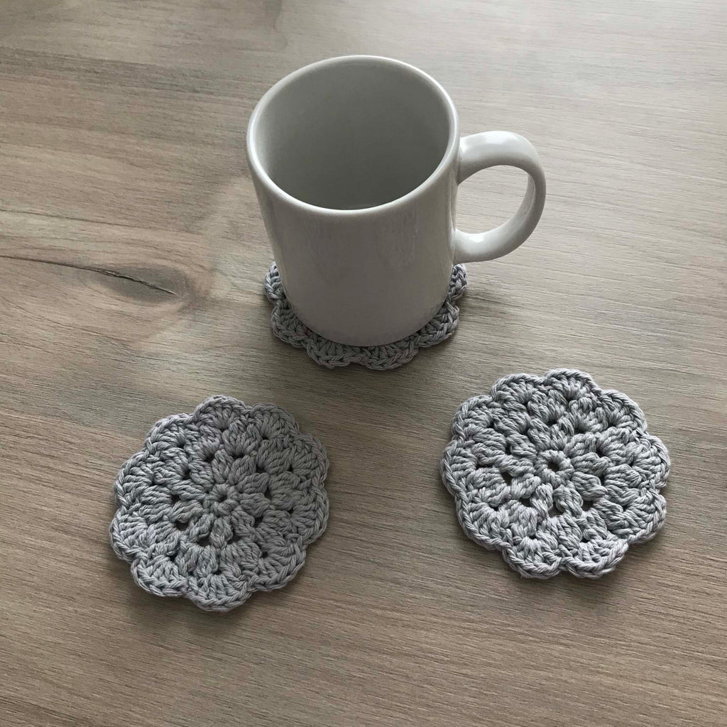 100% Recycled Cotton Crochet Grey Coasters - Set of 4