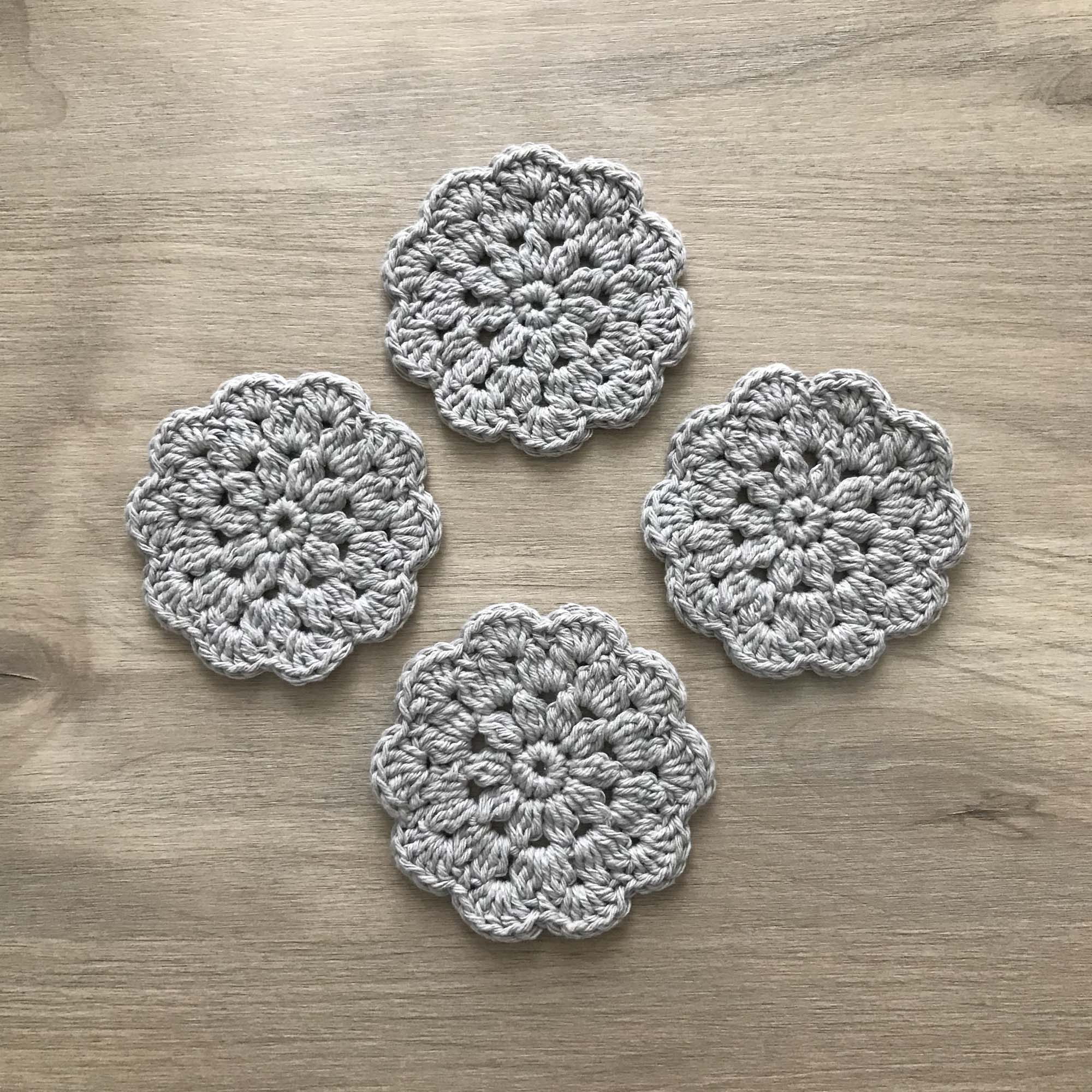 100% Recycled Cotton Crochet Grey Coasters - Set of 4