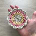 100% Organic Cotton Crochet Coaster - Cream, Yellow, Pink & Cream