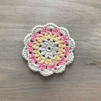 100% Organic Cotton Crochet Coaster - Cream, Yellow, Pink & Cream