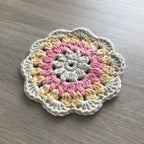 100% Organic Cotton Crochet Coaster - Cream, Pink, Yellow & Cream