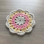 100% Organic Cotton Crochet Coaster - Cream, Pink, Yellow & Cream