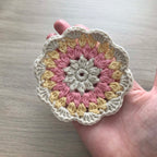 100% Organic Cotton Crochet Coaster - Cream, Pink, Yellow & Cream