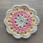 100% Organic Cotton Crochet Coaster - Cream, Pink, Yellow & Cream