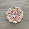 100% Organic Cotton Crochet Coaster - Cream, Pink, Yellow & Cream
