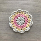 100% Organic Cotton Crochet Coaster - Cream, Pink, Yellow & Cream