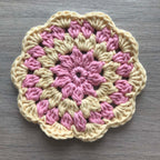 100% Organic Cotton Crochet Coaster - Pink, Yellow, Pink & Yellow