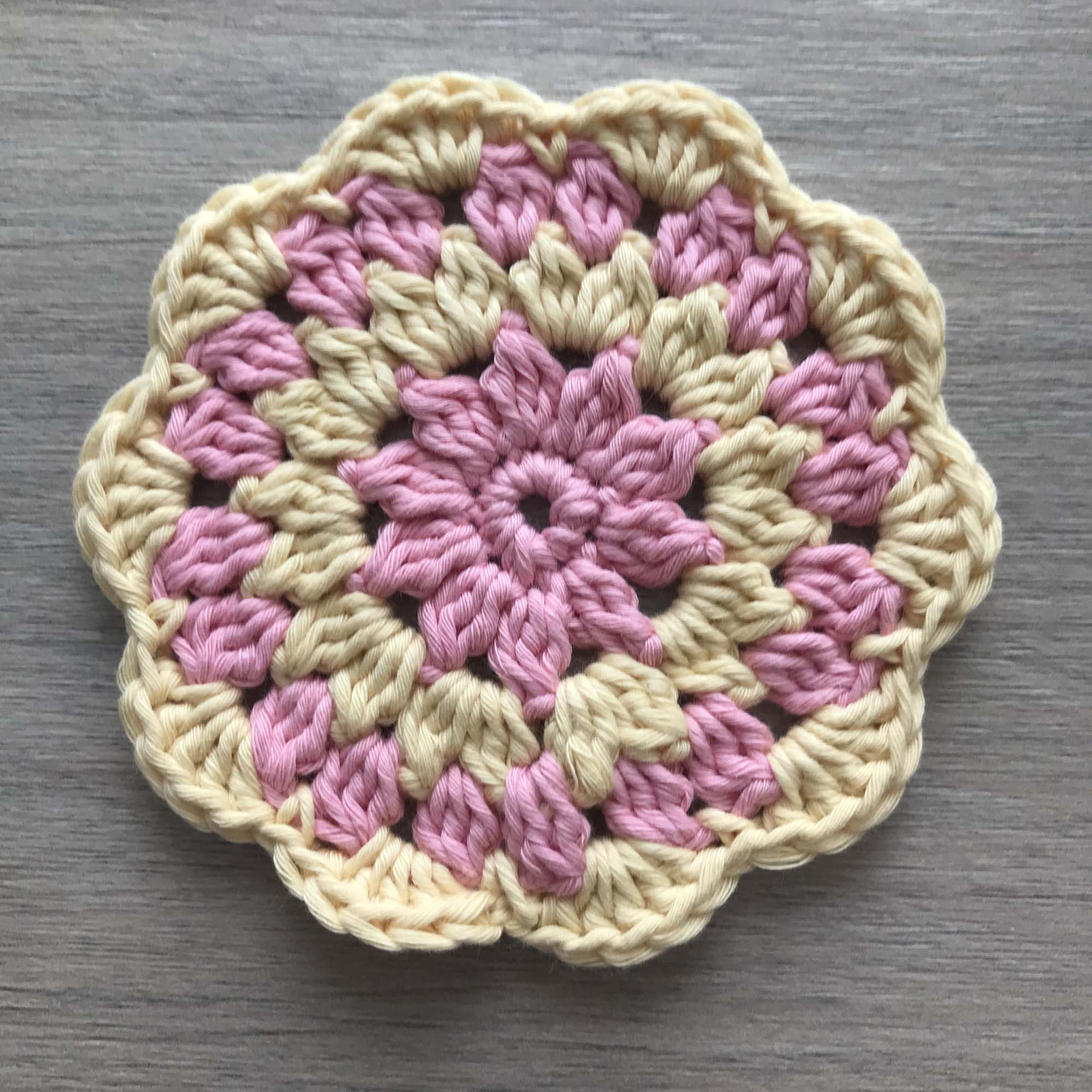 100% Organic Cotton Crochet Coaster - Pink, Yellow, Pink & Yellow