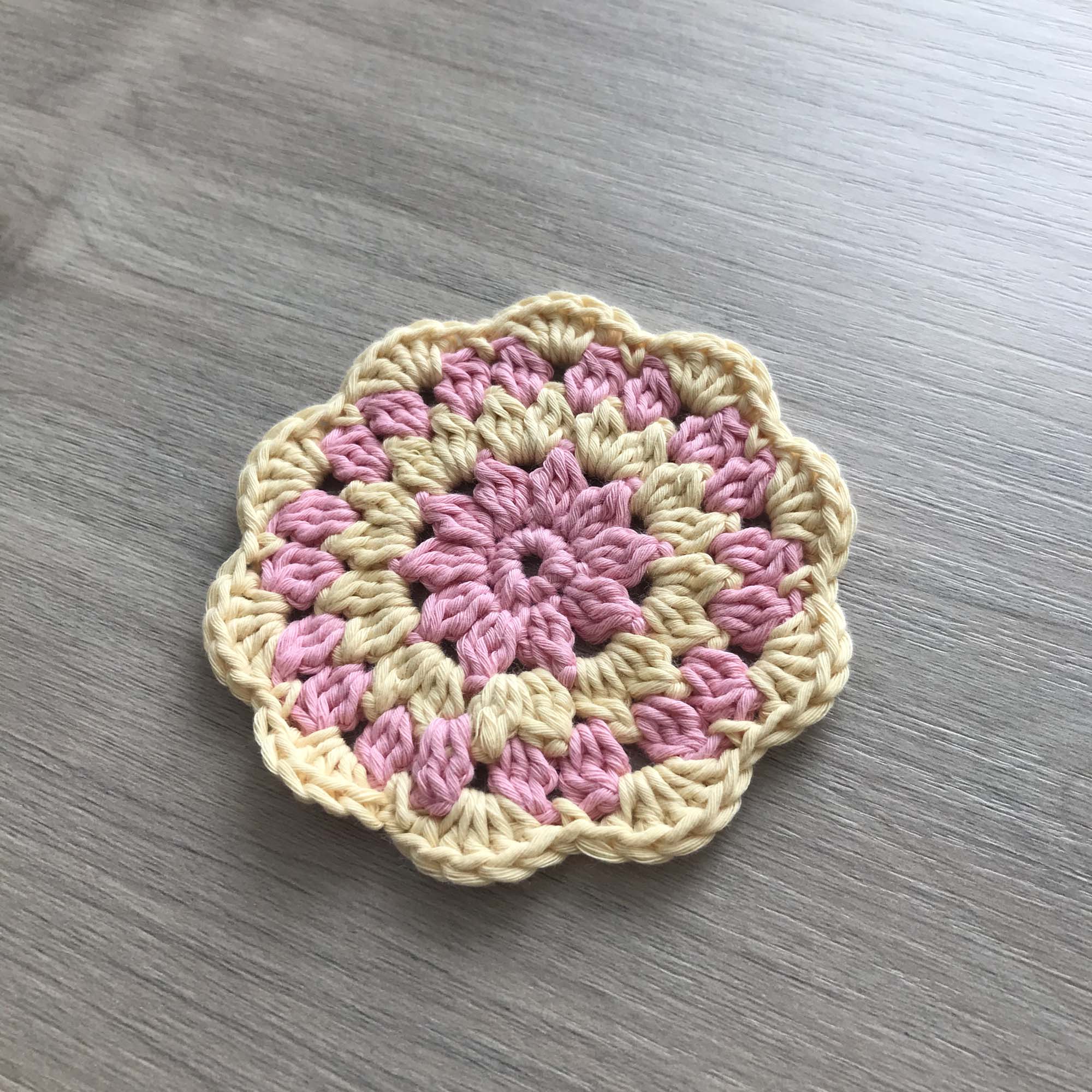 100% Organic Cotton Crochet Coaster - Pink, Yellow, Pink & Yellow
