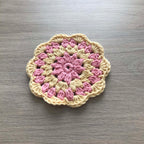 100% Organic Cotton Crochet Coaster - Pink, Yellow, Pink & Yellow