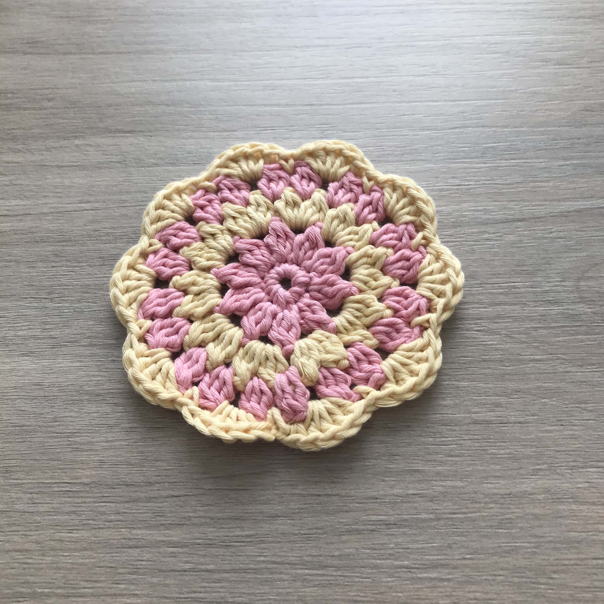 100% Organic Cotton Crochet Coaster - Pink, Yellow, Pink & Yellow