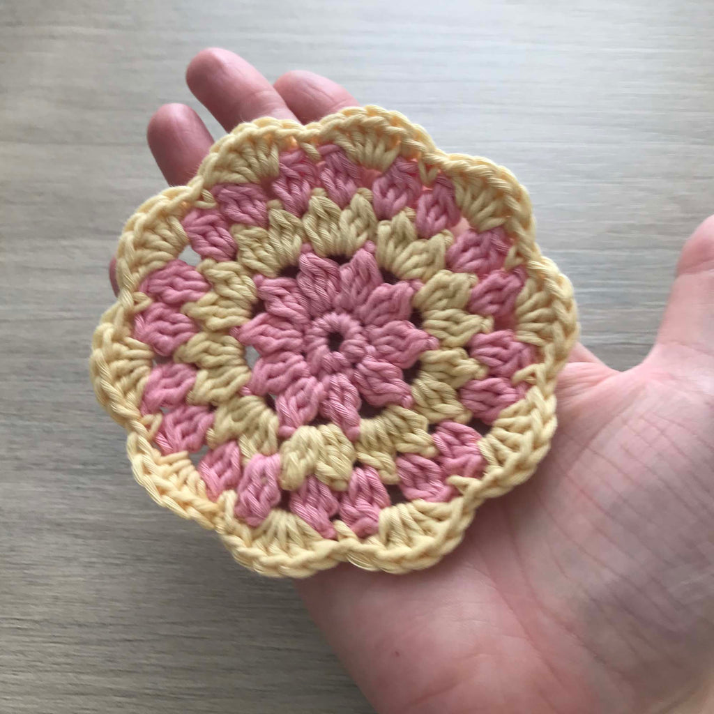 100% Organic Cotton Crochet Coaster - Pink, Yellow, Pink & Yellow