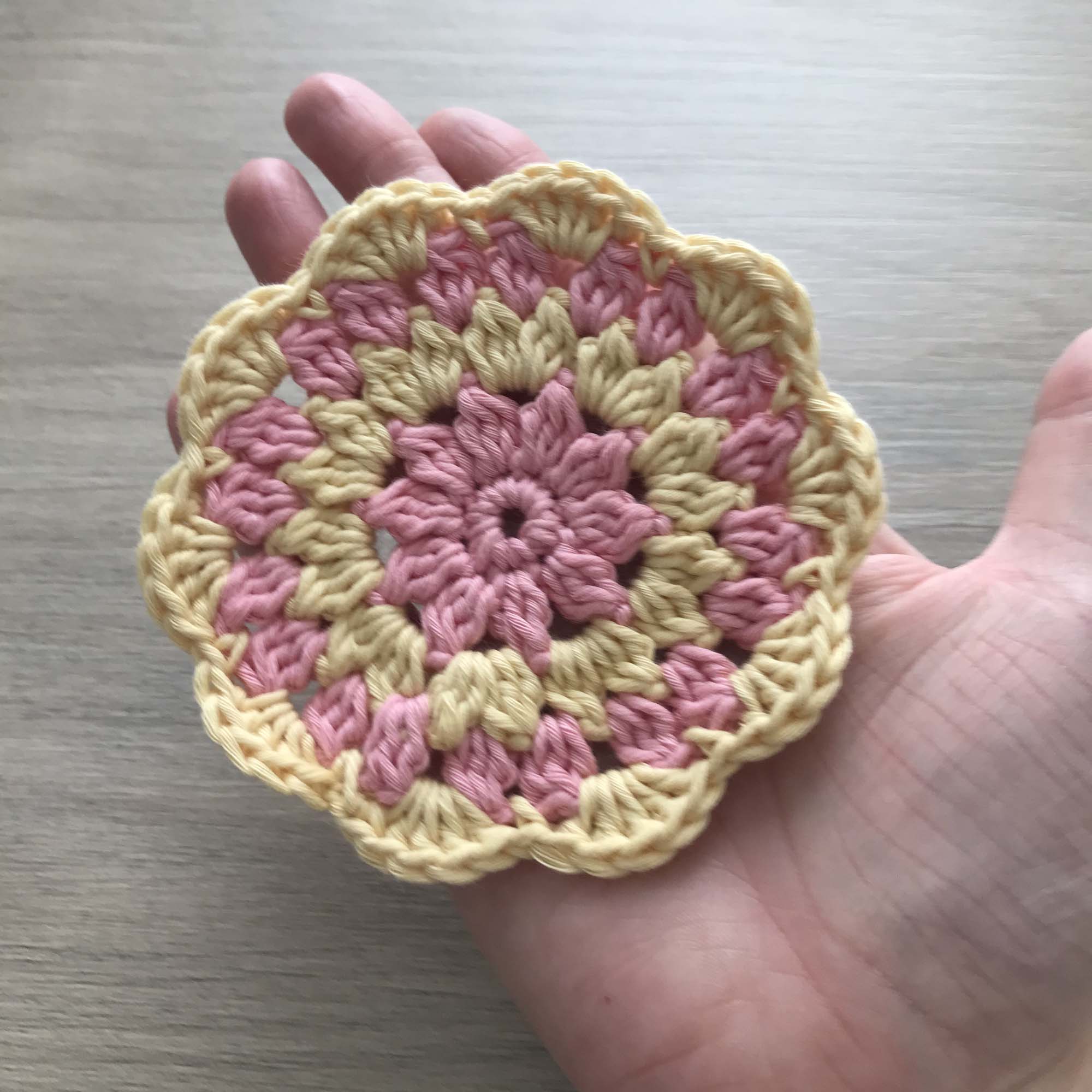 100% Organic Cotton Crochet Coaster - Pink, Yellow, Pink & Yellow